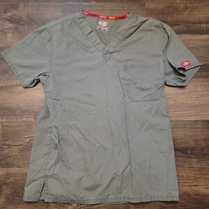 Dickies Army Green V-Neck Scrub Top XS